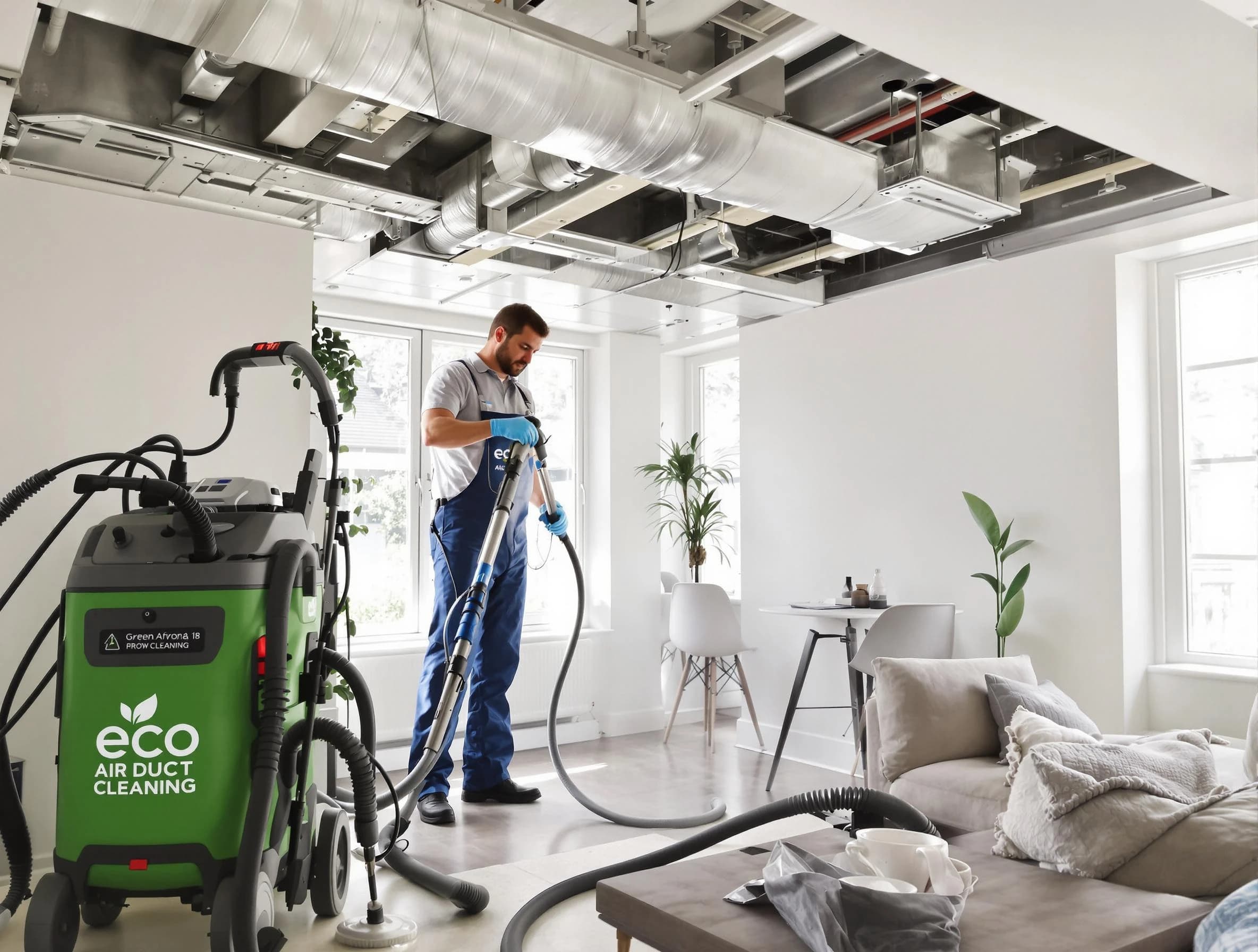 Derby Air Duct Cleaning technician performing eco-friendly duct cleaning using sustainable methods in Derby
