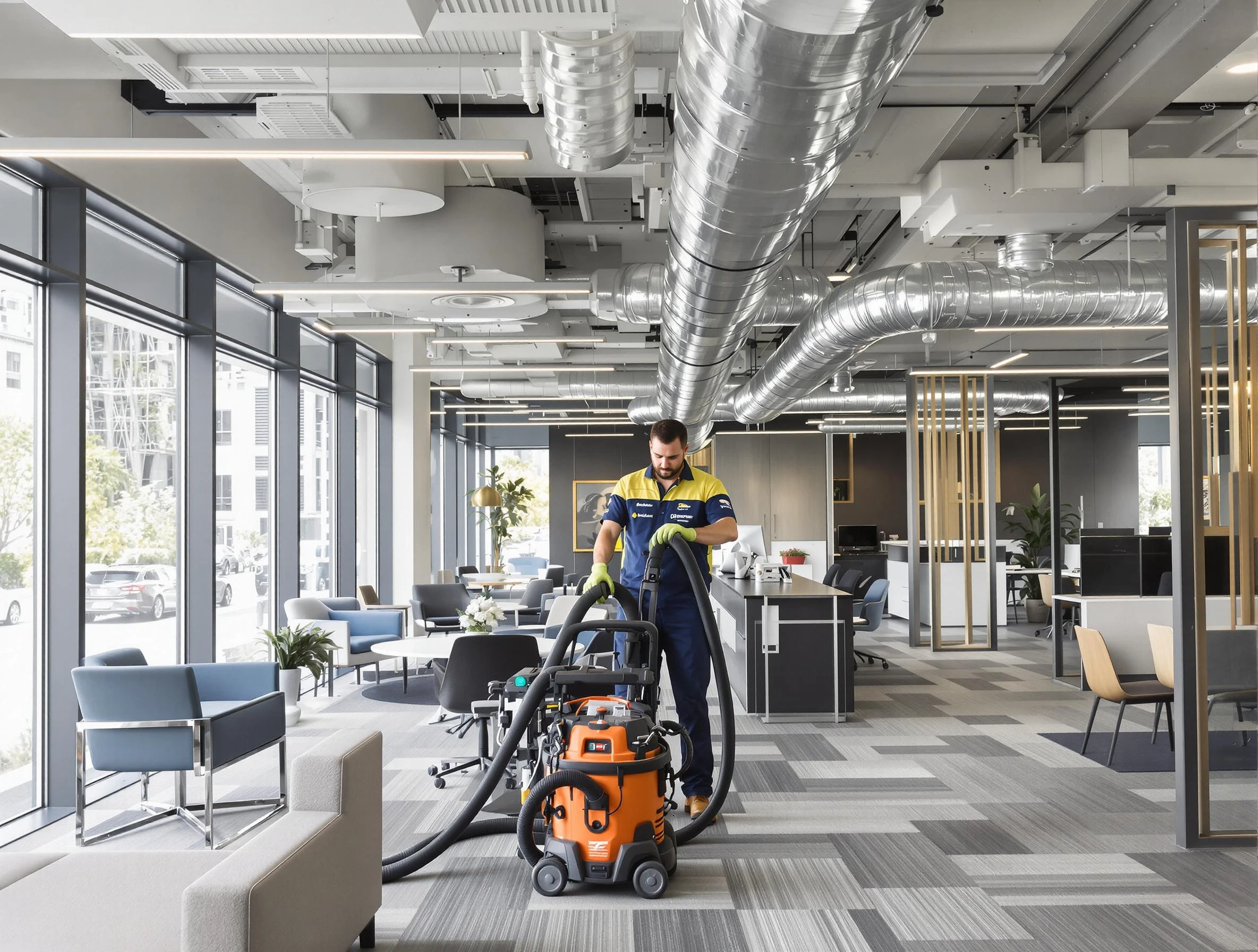 Derby Air Duct Cleaning team performing thorough commercial duct cleaning at a Derby business center